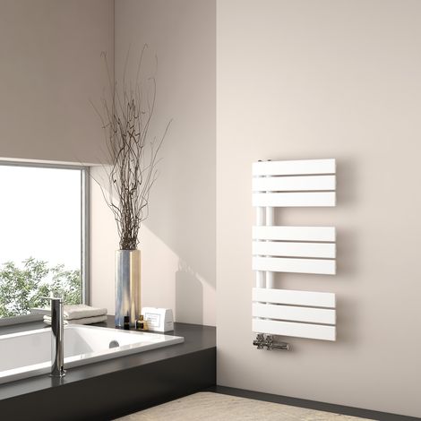 EMKE Sèche-serviette eau chaude, 762x400mm - Sèche-serviettes Panneau Plat Blanc (1/5)