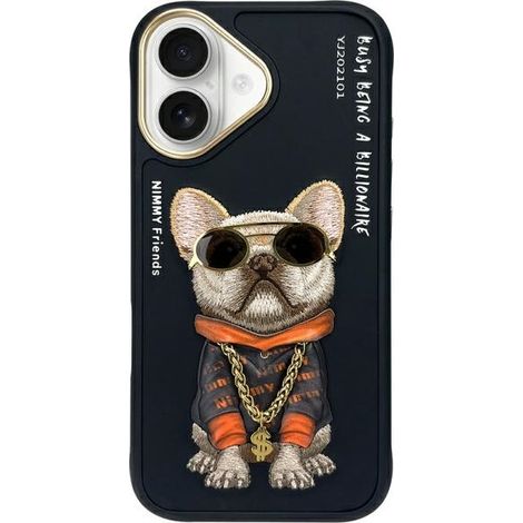 Funda negra para iPhone 16 con diseño de perro Nimmy Cool (1/5)