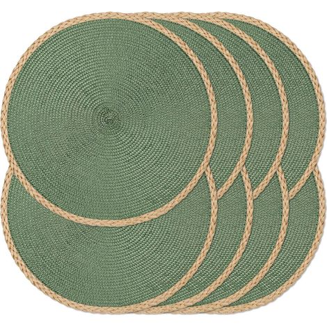 Lot de 6 sets de table ronds tressés verts 38 cm lavables antidérapants avec bord fin pour cuisine et salle à manger (1/5)