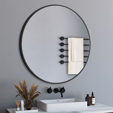 60 cm Runder Spiegel, Wandspiegel Rund mit Aluminiumrahmen, Badezimmer Spiegel zum Aufhängen und Anlehnen, Rund Badspiegel für Schlafzimmer, Bad, Wohnzimmer (1/5)