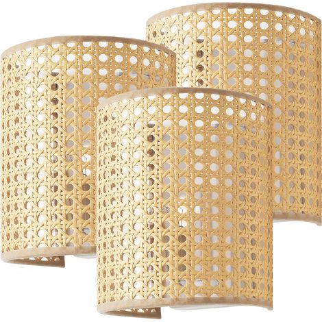 Lot de 3 appliques murales E27 20 x 16 x 12 cm blanc aspect rotin