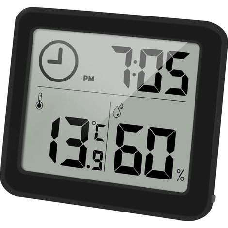 Thermomètre/hygromètre numérique Grand écran LCD 3,2” Intérieur D'ambiance Moniteur de Température et Humidimètre Indicateur D'humidité et de Température avec horloge (noir) (1/5)