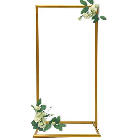 Gold Wedding Square Archway Backdrop Stand Metal Arch Frame Flower Balloon Decor for Ceremony Baby Shower Birthday Party Garden Floral Decoration