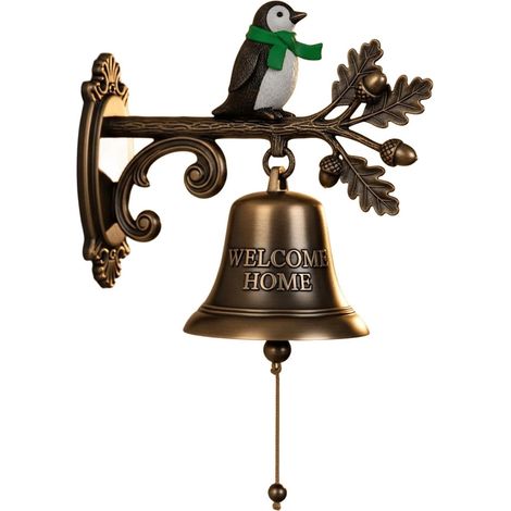 Cloche De Porte De Noël - En Fer Forgé - Motif Pingouin Renne Pain D Épices - 20 Cm - Décoration Murale Festive (1/5)