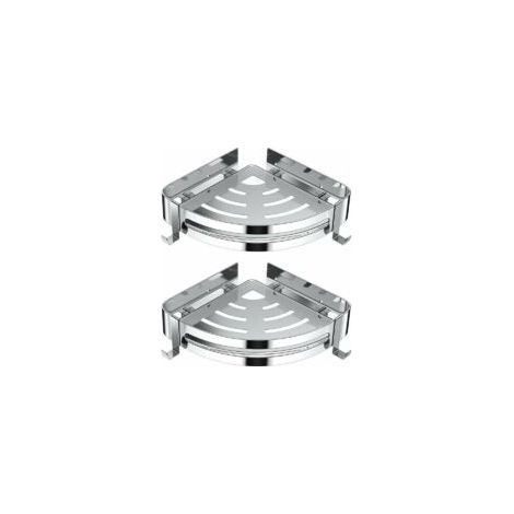 Eckduschablage, kein Bohren erforderlich, aus Edelstahl 304, mit 4 Haken und Shampoo-Halter, 2er-Set (silber). (1/5)