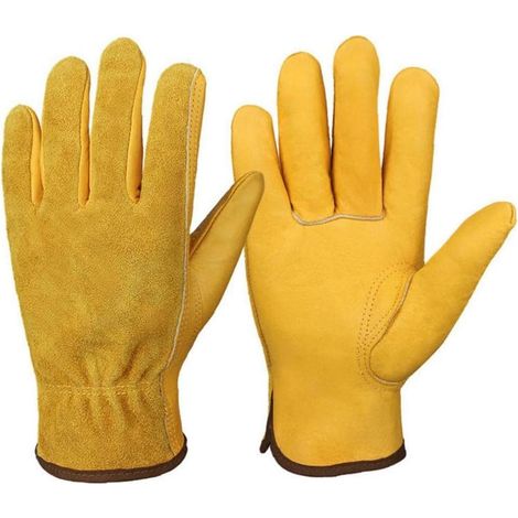 Gants de travail en cuir robustes, anti-épines, paire de 2, pour jardinage, bricolage, soudure et mécanique, résistants et durables. (1/5)