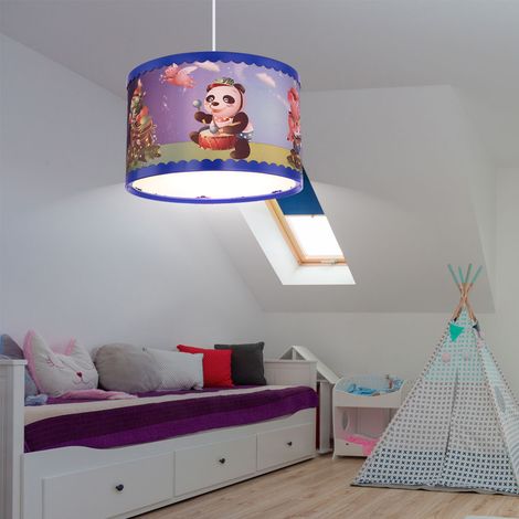 Kinderleuchte Hängelampe Tiermotive Spielzimmer Pendelleuchte Kinderzimmer, Panda Trommel, LED 11W 1055Lm warmweiß, DxH 28x120 cm