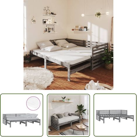 Lit coulissant 2x(90x200) cm Gris Bois de pin massif 8 (1/5)