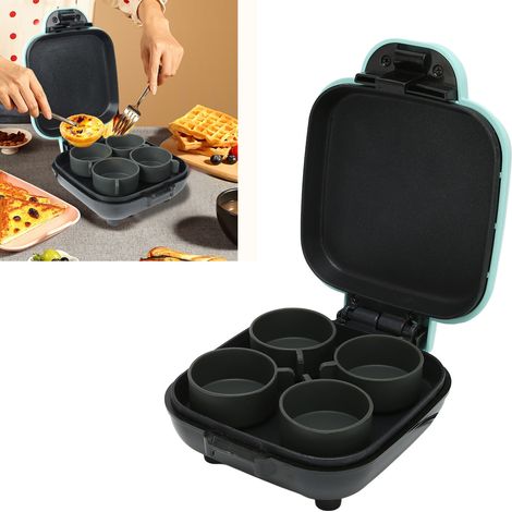 Appareil à petit-déjeuner bleu pour la maison avec moule à tartelettes aux œufs remplaçable, prise standard européenne, tension : 220-240 V (1/5)