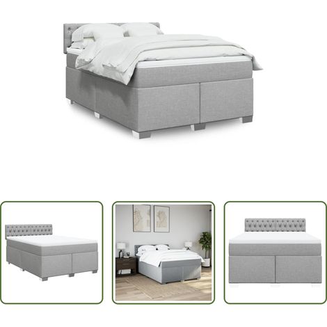 vidaXL Surmatelas - Sommier à lattes de lit avec matelas Gris clair 140x190cm Tissu (1/5)