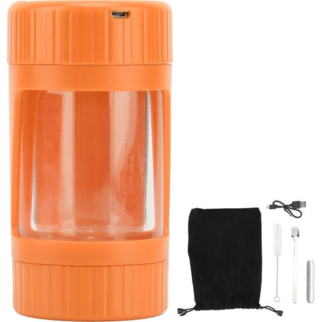 Pot à cigarettes LED lumineux avec broyeur, bocal de stockage en verre orange, étanche à l'humidité et hermétique, avec loupe intégrée.