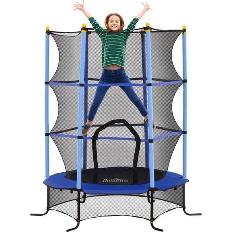 Trampoline pour enfants Ø1,6 x 1,9 m avec filet de sécurité et poteaux rembourrés, 3-10 ans, bleu