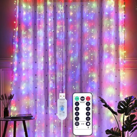 Curtain Lights 3m x 3m, 300 Led Curtain Fairy Lights Multicolor, 8 Modes, Waterproof, USB Powered with Remote Control & Timer for Bedroom, Wedding, Party (1/5)