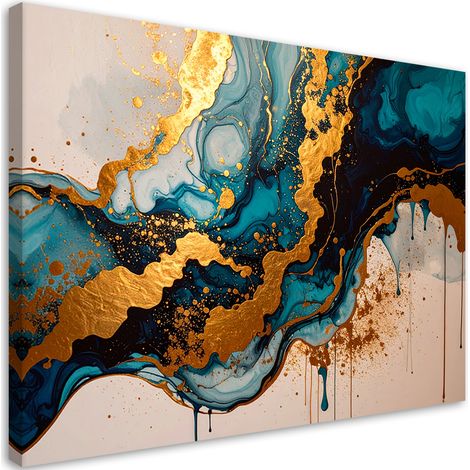 Stampe su Tela, Opera astratta realizzata in marmo turchese e oro. - 30x20 (1/2)