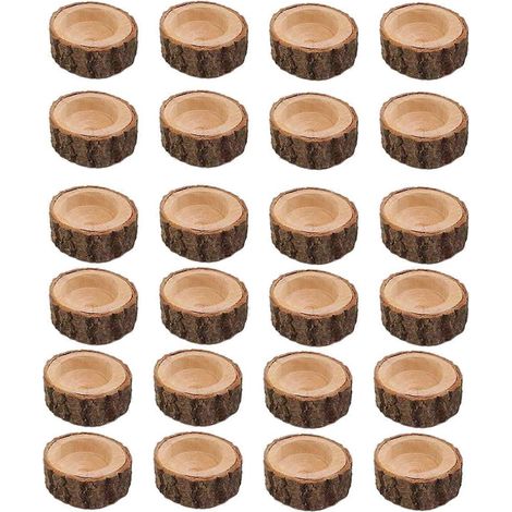 Lot de 24 bougeoirs en bois, photophores pour mariage (1/5)