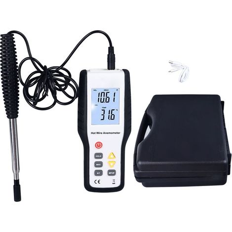 Anémomètre Numérique, Anémomètre Thermique à écran LCD, Compteur de Vitesse du Vent et de Température avec Capteur, Anémomètre Portable pour Conduit CVC, Extérieur (1/5)