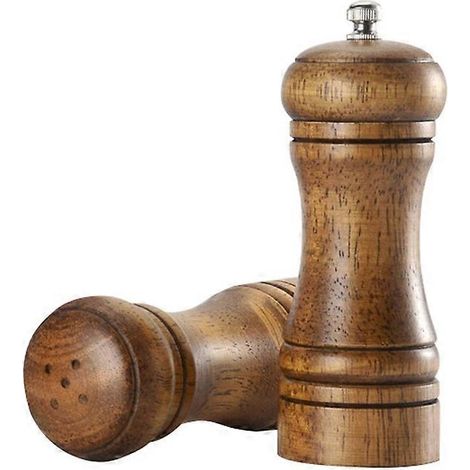 Lot de 2 pots à sel et épices en bois, moulin à poivre manuel, outil de cuisine (12,7 cm) (1/5)
