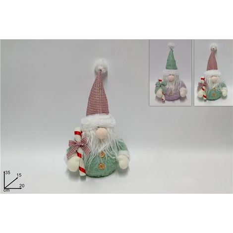 Decorazione Natalizia Babbo Natale con Bastoncino e Pelliccia 35 cm 2 Colori