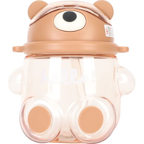 Gourde ours de 700 ml pour filles et enfants, avec paille et sangle ajustable. Gourde kawaii, motif ours, idéale pour le shopping et la randonnée. Couleur café. (1/5)