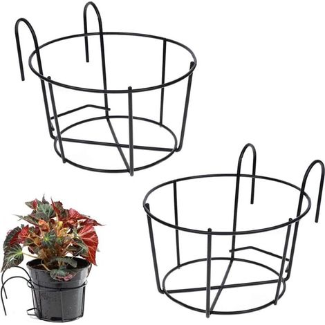 2 Pièces Support Fleurs Rond Crochet,Support Jardiniere Balcon Rond,Support Pot Métal Clôture,Pot Plante Garde Corps Suspendu Clôture,Convient pour Balcon,Jardin,Clôture,Intérieur Et Extérieur (1/4)