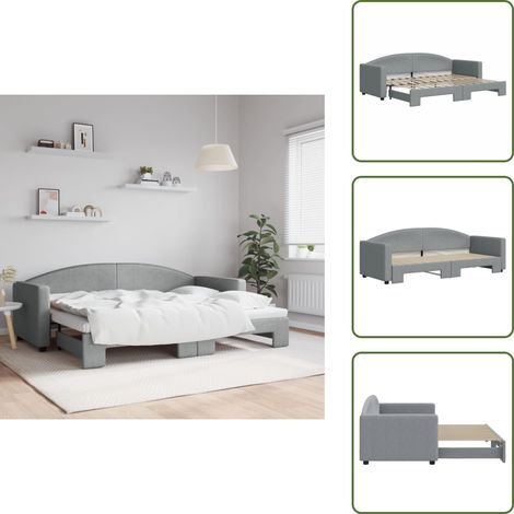 Tagesbett Ausziehbar Hellgrau 80x200 cm Stoff - Sofa Bett - Schlafcouch - Gästebett - Tagesbett - Hellgraues Sofa