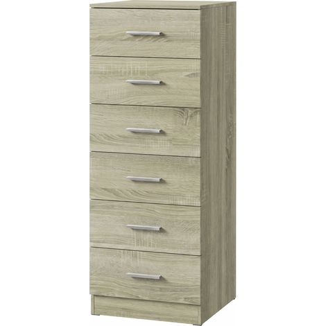 Commode 6 tiroirs style moderne - 40x40x110 cm, chêne - Meuble de rangement pour chambre, entrée, couloir - Design compact et gain de place - Idéale petit espace (1/5)