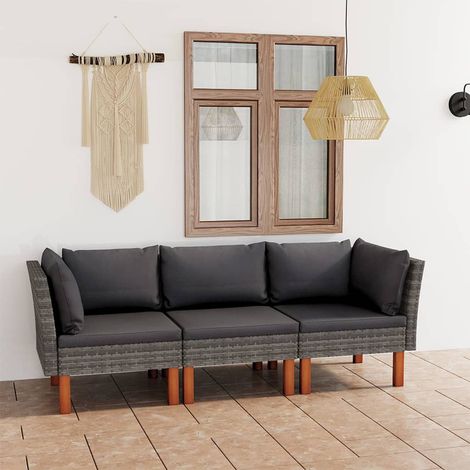 vidaXL 3-Sitzer-Gartensofa mit Kissen Grau Poly Rattan (1/5)
