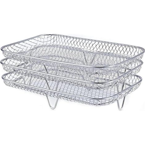 Lot de 3 corbeilles de cuisson en acier inoxydable pour friteuse à air chaud - Panier de barbecue empilable - Panier de cuisson - Accessoires pour frites, uggets de poulet (1/5)