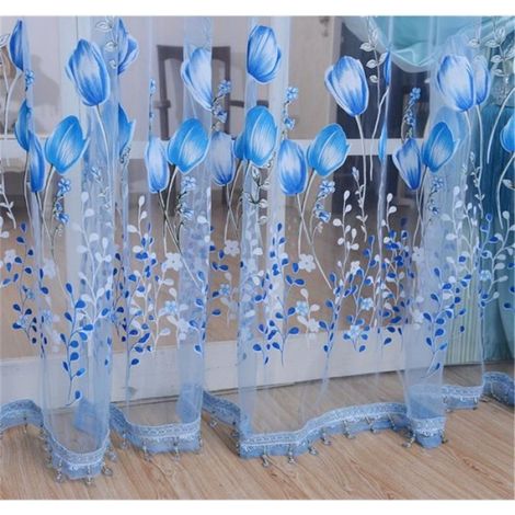 1x Voilage, Motif fleur de tulipe, Poche de tige 4cm, 1m x 2m, Pour fenêtre salon chambre (1/2)