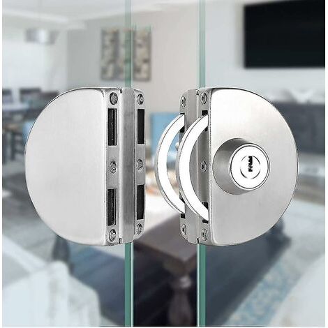 Qrity Serrure de porte en verre en acier inoxydable sans perçage, serrure de porte en verre double, serrure de porte en verre centrale, porte en verre coulissante double, 1 pièce (1/4)