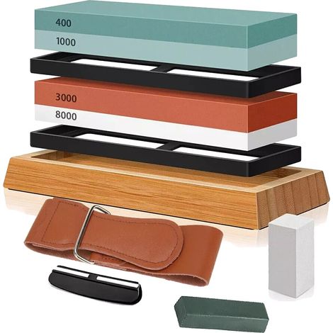 Juego de muelas abrasivas, material cerámico, grano 400/1000, grano 3000/8000, compatibles con varios tipos de cuchillos, alta durabilidad. (1/5)