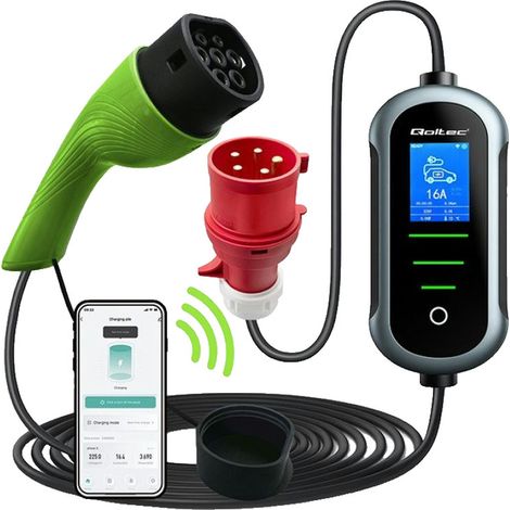 Qoltec 2w1 Typ2 chargeur EV mobile 22kW 400V CEE 32A gris (1/5)