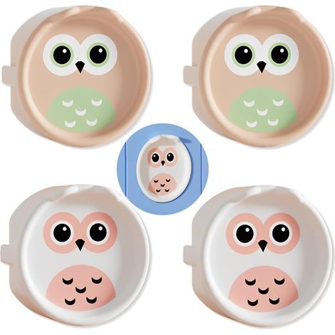Set mit 4 Baby-Steckdosenschutzkappen, Silikon-Eulen-Steckdosenschutzkappe, Kinderschutz (weiß und aprikosenfarben). (1/5)