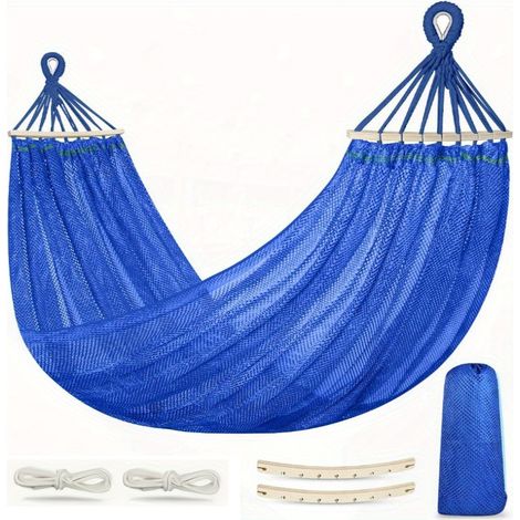 Hamaca para exteriores de 190 x 130 cm, malla transpirable, con tiras de madera, cuerdas y bolsas de almacenamiento, ideal para acampar y playa (1/5)