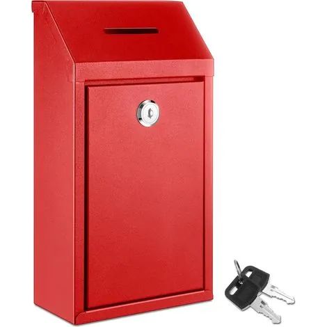 Boîte à dons en métal avec serrure, boîte aux lettres murale, urne pour bulletins de vote, pour la maison, le bureau ou une porte extérieure (rouge) (1/3)