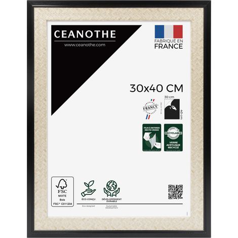 Cadre Photo Noir et cannage 30x40 cm et 40x30 cm - Convient au A4 - Cadre pour photo 30x40 cm  – Fabriqué en France – Cadre Photo Palma Noir 30x40 cm - Verre acrylique Incassable (1/5)