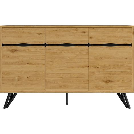 CAIziBuffet à trois portes avec finition imitation bois et pieds en métal. (1/5)