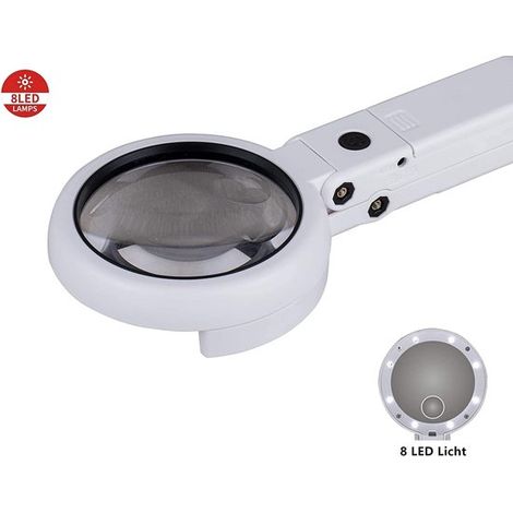 Lupa de mano de 7 direcciones - Soporte de escritorio plegable con 6 luces LED - Lupa de lectura - Diámetro: 75 mm (1/4)