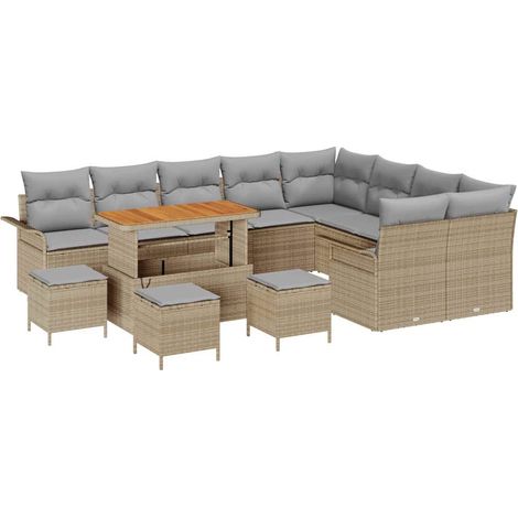 Maison Exclusive - Conjunto de sofás de jardín 13 uds. Beige ratá (1/5)