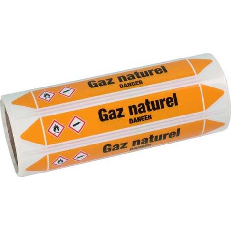 Plombservice – Rouleau de 100 étiquettes gaz naturel 50mm x 25mm – Résistantes à l'eau – Pour marquage installations gaz – Lot de 100 étiquettes