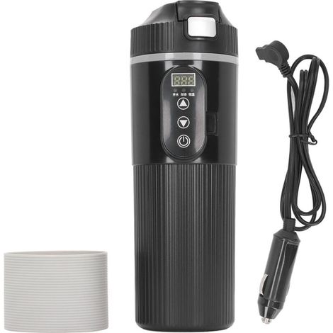 Bouilloire électrique de voiture 500ml, tasse chauffante en acier inoxydable, affichage Intelligent de la température, tasse avec allume-cigare noir (1/5)