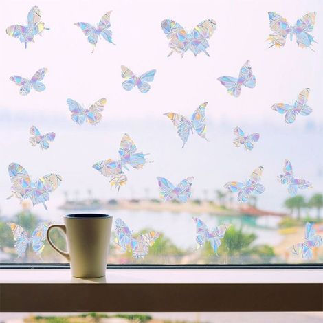 28pcs Stickers Papillons Vitre Anti Collision - AQSACOKIYA - Stickers de Fenêtre Anti-Impact d'Oiseaux à Prisme Arc-En-Ciel (1/5)
