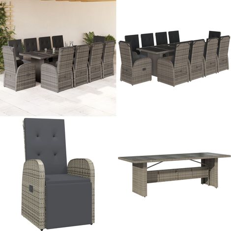 Ensemble à manger de jardin 11pcs avec coussins gris poly rotin - Salon De Jardin - Meuble De Jardin - Set De Jardin - Table De Jardin - Chaises De Jardin - Home & Living