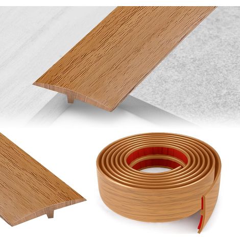 Barre de Seuil Adhesive, 5 CM x 1 M Seuil de Porte Adhesif En Forme de T, Seuil de pour la Jonction Entre Deux Dalles de Sol (Chêne Jaune) (1/5)
