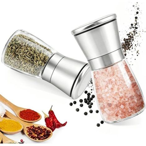 Ecleanfy - Lot de 2 moulins à poivre en acier inoxydable 180 ml. Noyau de broyage en céramique réglable, pour maison et cuisine. (1/5)