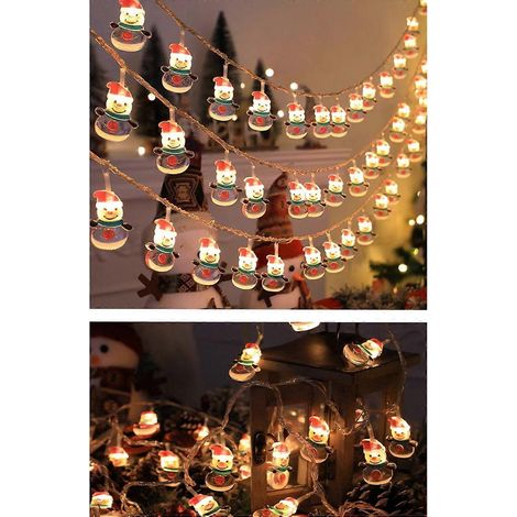 Guirlandes lumineuses de Noël, bonhomme de neige, Père Noël, décorations de sapin, illuminations festives pour fenêtres, lumière chaude