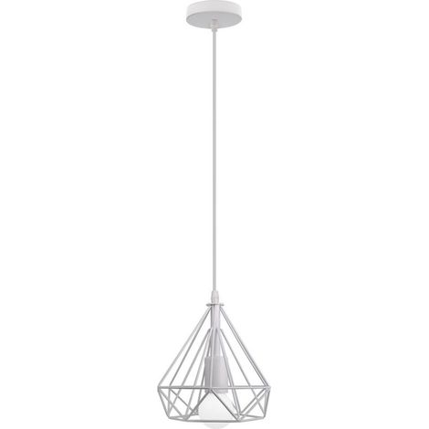 Suspension Luminaire Industrielle 20cm Rétro Lustre Cage Diamant en Métal Blanc Plafonnier Luminaire pour Couloir Entrée Chambre (1/5)