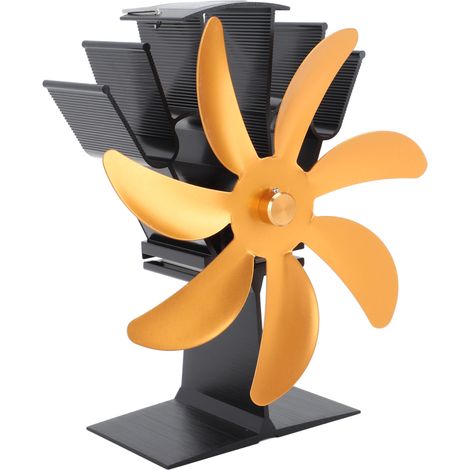 Ventilateur de poêle à 7 pales à combustion thermique, en alliage d'aluminium thermoélectrique, pour cheminées à bois, couleur or.
