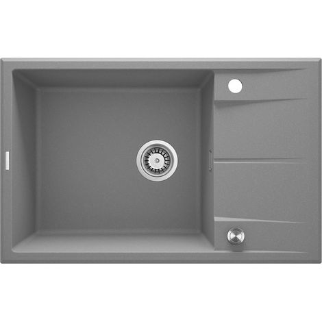 Lavello cucina in granito con 1 vasca e gocciolatoio 78x50 cm grigio metallizzato - Lyra