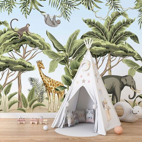 Papier peint panoramique Enfants - Animaux de la Jungle - 130 cm x 65 cm (1/4)